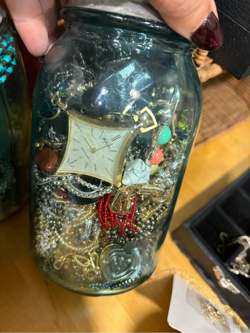 Ball Jewerly jar. Vintage-Style Jewelry Jar w/ Ball Glass -High value
